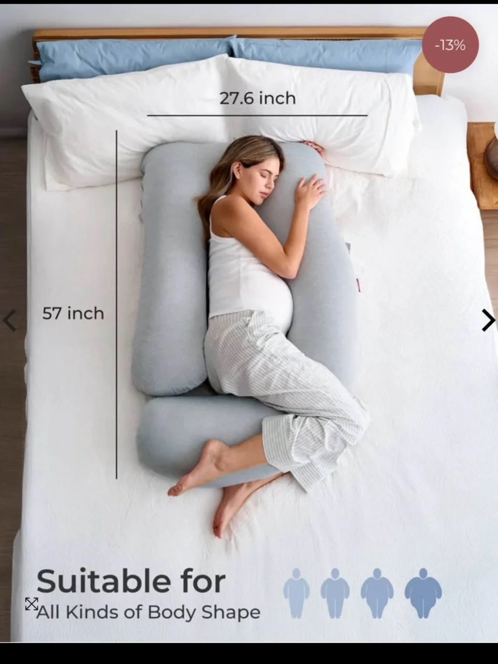 Full-Body Pregnancy Support Pillow – Light Gray